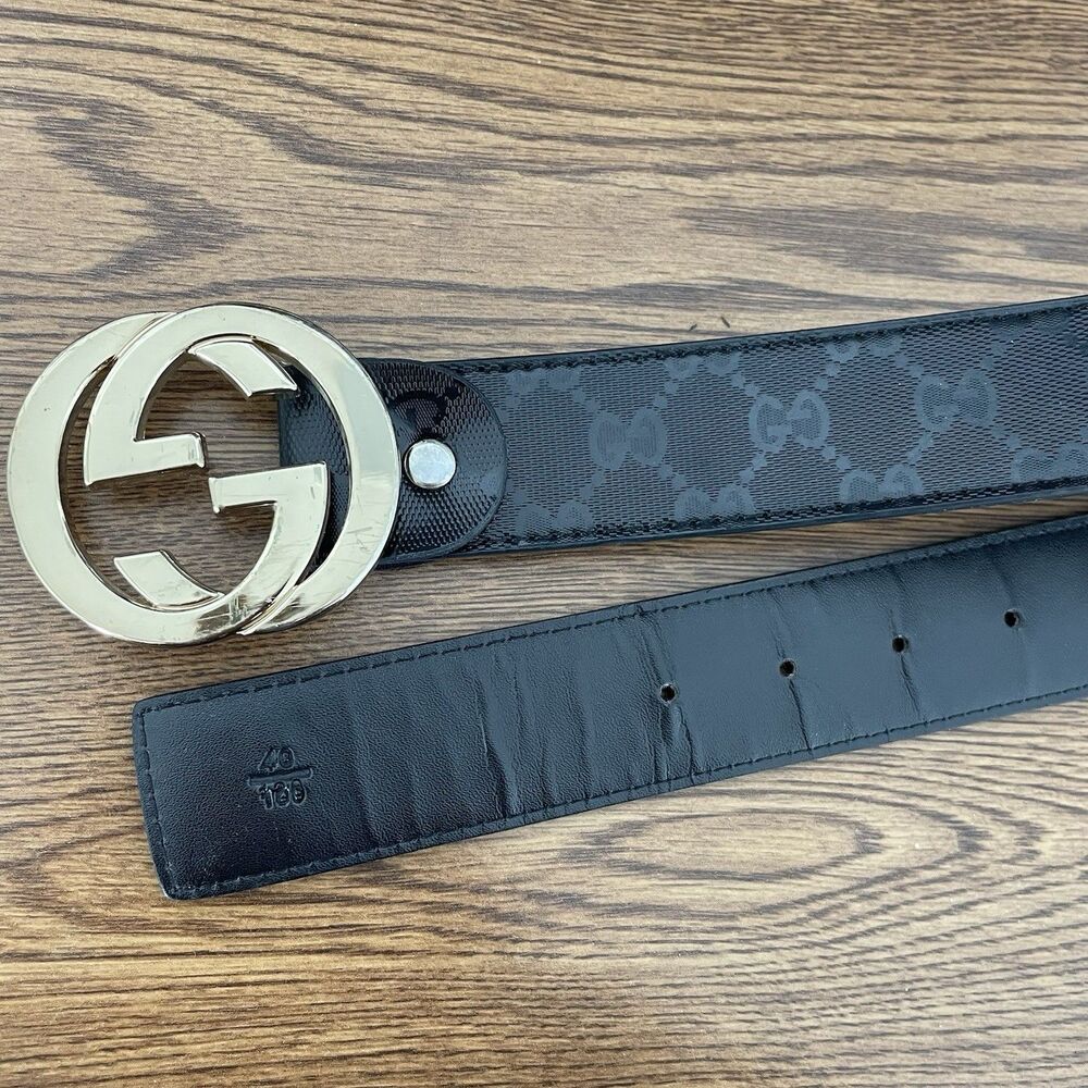 Gucci GG Black leather Logo Belt Gold Buckle Size 40inch Fits 27-32 Waist